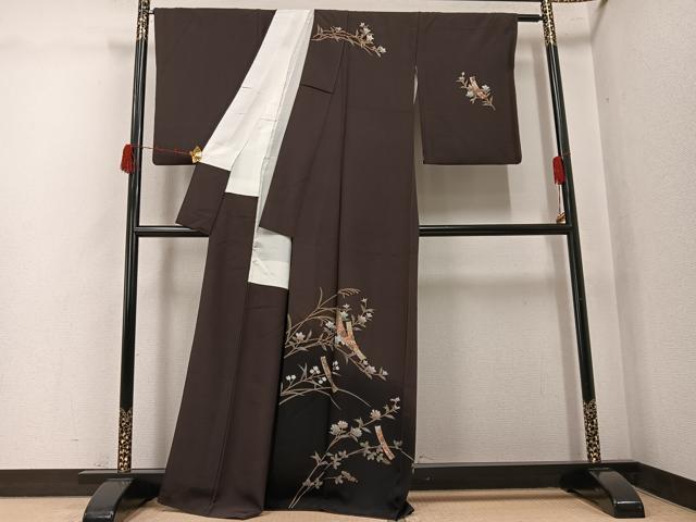 平和屋着物●訪問着 手描き 短冊枝花文 暈し染め 金彩 正絹 逸品 AABK2158ph