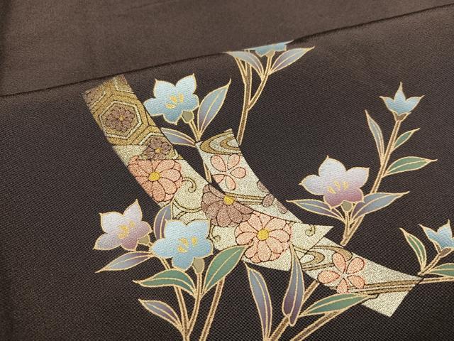平和屋着物●訪問着 手描き 短冊枝花文 暈し染め 金彩 正絹 逸品 AABK2158ph