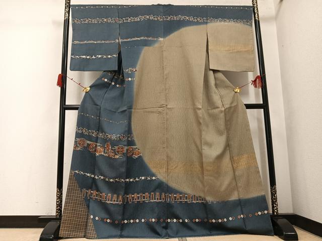 平和屋着物●訪問着 横段吉祥花文 暈し染め 正絹 逸品 AABK2160ph