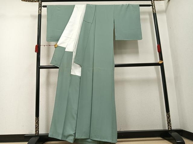 平和屋着物●上質な色無地 山葵色 正絹 逸品 AABK2161ph