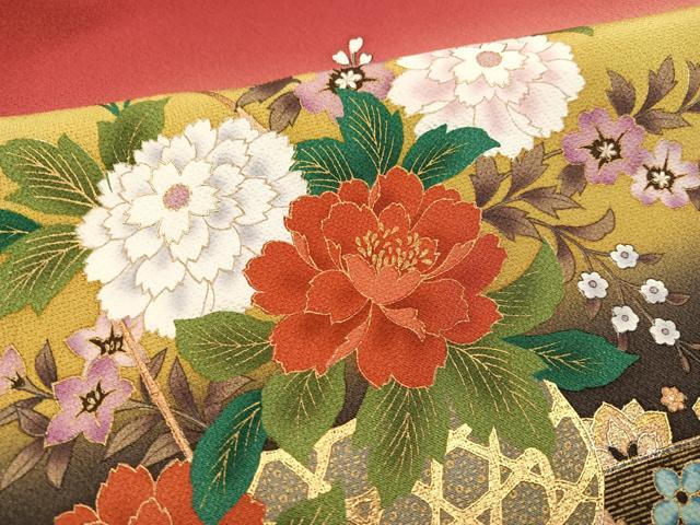 平和屋着物●豪華振袖 駒刺繍 花車文 暈し染め 金彩 正絹 逸品 AABK2162ph