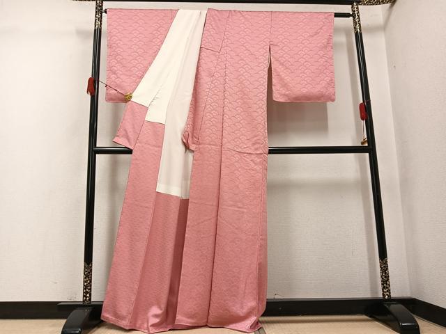 平和屋着物●上質な色無地 青海波地紋 薄紅色 正絹 逸品 未使用 AABK2166ph