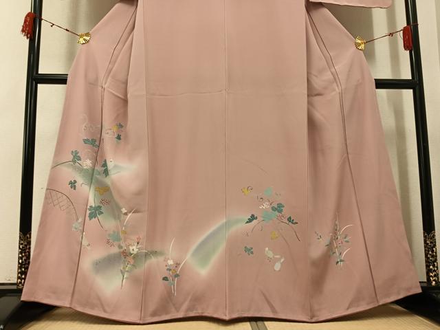平和屋着物●訪問着 友禅 花鳥葡萄蔦の葉文 暈し染め 正絹 逸品 未使用 AABK2170ph