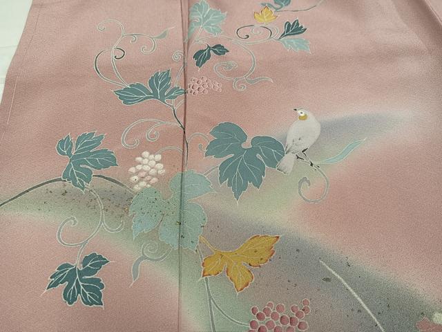 平和屋着物●訪問着 友禅 花鳥葡萄蔦の葉文 暈し染め 正絹 逸品 未使用 AABK2170ph