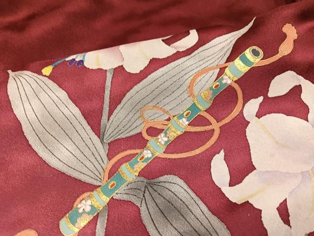 平和屋着物●豪華振袖 刺繍 花楽器文 暈し染め 金彩 丹後ちりめん 仮絵羽 正絹 逸品 未使用 AABK2172ph