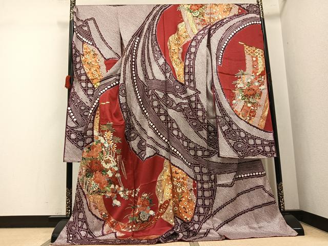 平和屋着物●豪華振袖 絞り 鳳凰花車舞蝶文 金彩 仮絵羽 正絹 逸品 未使用 AABK2173ph