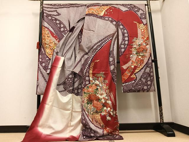 平和屋着物●豪華振袖 絞り 鳳凰花車舞蝶文 金彩 仮絵羽 正絹 逸品 未使用 AABK2173ph