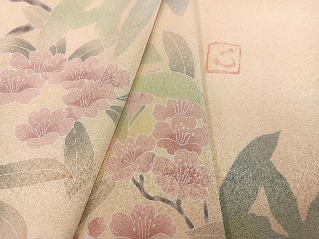 平和屋着物●ろう彩工芸 奥村一心 訪問着 枝花シルエット 暈し染め 正絹 逸品 AABK2181ph