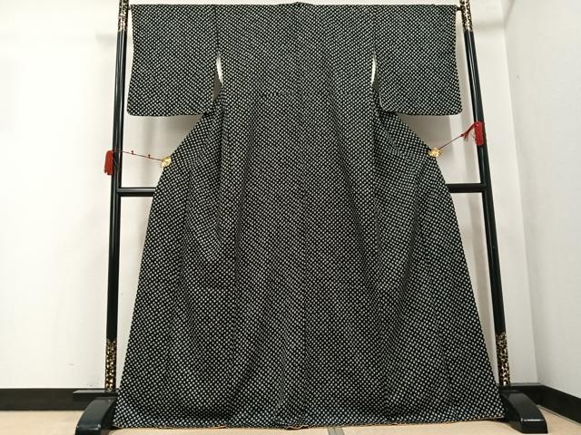 平和屋着物●上質な小紋 総絞り 黒地 正絹 逸品 未使用 AABK2185ph