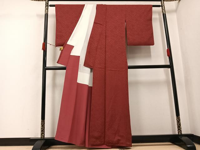 平和屋着物●上質な色無地 花地紋 紅鳶色 正絹 逸品 AABK2190ph