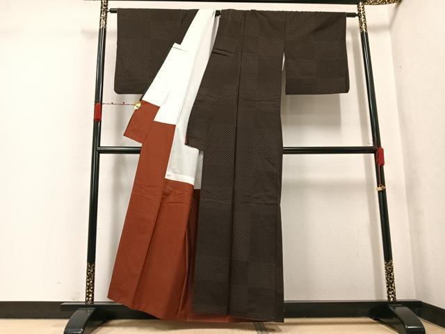 平和屋着物●本場大島紬 市松文様 正絹 逸品 AABK2192ph