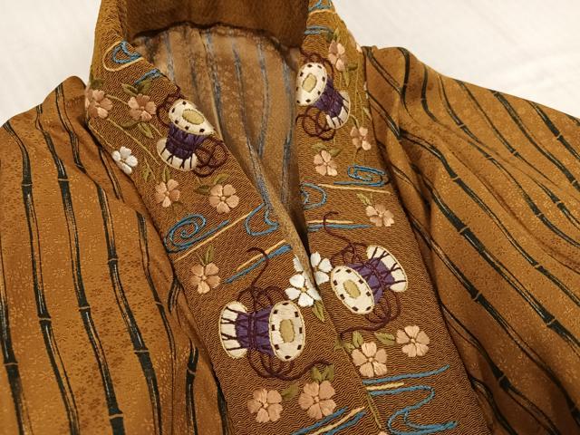 平和屋着物●長襦袢 無双仕立て 竹縞 半衿刺繍 正絹 逸品 AABK2193ph