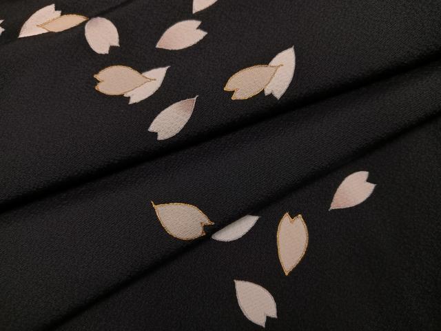 平和屋着物●上質な小紋 夜桜 黒地 金彩 正絹 逸品 未使用 AABK2195ph