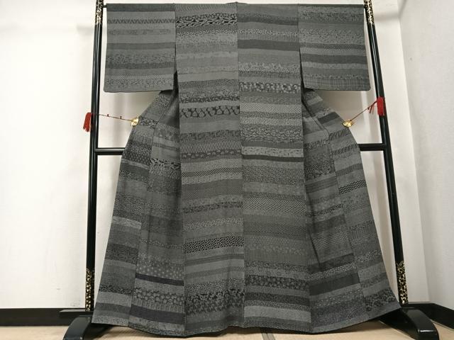平和屋着物●江戸小紋 作家物 百柄 黒地 正絹 逸品 AABK2198ph