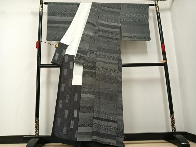平和屋着物●江戸小紋 作家物 百柄 黒地 正絹 逸品 AABK2198ph