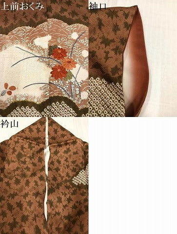 平和屋着物●訪問着 絞り 刺繍 草花文 金銀彩 正絹 逸品 AABK2205ph