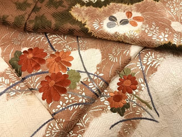 平和屋着物●訪問着 絞り 刺繍 草花文 金銀彩 正絹 逸品 AABK2205ph