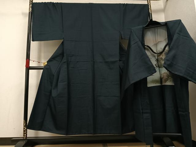 平和屋着物●男性 紬 アンサンブル 80亀甲 正絹 逸品 AABK2208ph