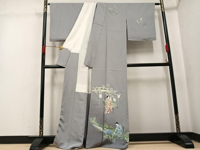 平和屋着物●訪問着 作家物 手描き 女人草花文 暈し染め 正絹 逸品 未使用 AABK2212ph