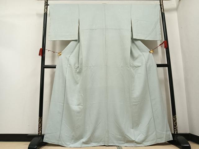 平和屋着物●上質な色無地 立波地紋 白緑色 正絹 逸品 未使用 AABK2219ph