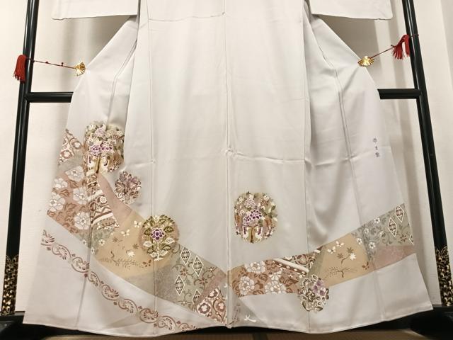 平和屋着物●西陣 京の名門 じゅらく謹製 帝王紫 色留袖 駒刺繍 向かい鳥草花文 金彩 正絹 逸品 AABK2224ph