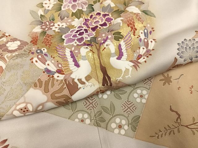 平和屋着物●西陣 京の名門 じゅらく謹製 帝王紫 色留袖 駒刺繍 向かい鳥草花文 金彩 正絹 逸品 AABK2224ph