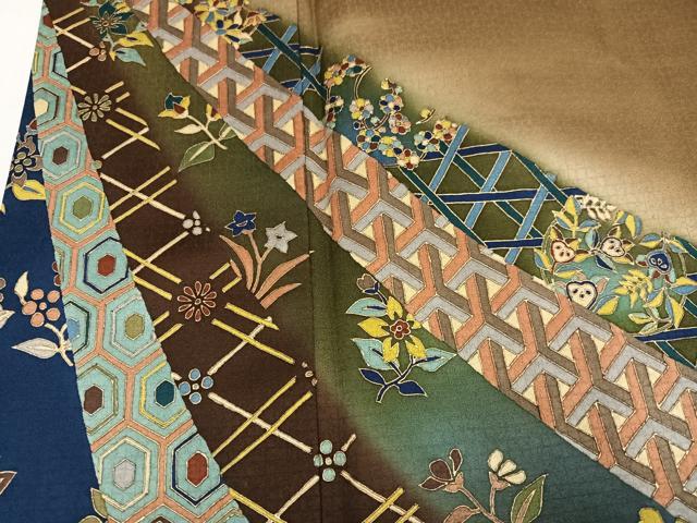 平和屋着物●染色作家 斉藤三才 訪問着 草花文 暈し染め 金彩 正絹 逸品 AABK2225ph