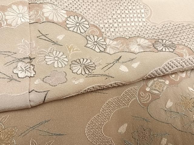 平和屋着物●訪問着 中国三大刺繍 汕頭刺繍 スワトウ刺繍 蘇州刺繍 総刺繍 雲重ね草花文 暈し染め 銀糸 正絹 逸品 未使用 AABK2226ph