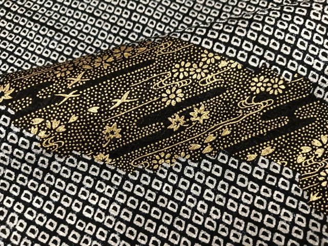 平和屋着物●訪問着 絞り 刺繍 草花文 黒地 金彩 正絹 逸品 未使用 AABK2228ph