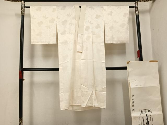平和屋着物●銀座 志ま亀 長襦袢 無双仕立て 梅地紋 たとう紙付き 正絹 逸品 未使用 AABK2254ph