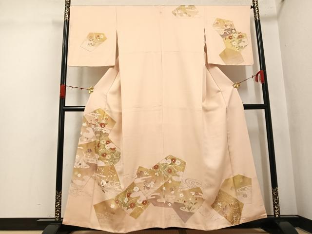平和屋着物●訪問着 駒刺繍 葡萄草花文 金彩 正絹 逸品 AABK2256ph