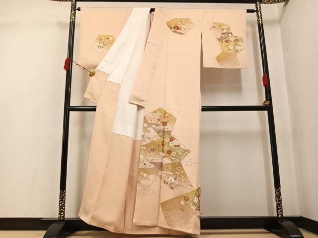 平和屋着物●訪問着 駒刺繍 葡萄草花文 金彩 正絹 逸品 AABK2256ph