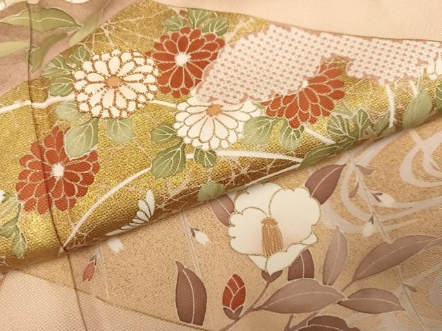平和屋着物●訪問着 駒刺繍 葡萄草花文 金彩 正絹 逸品 AABK2256ph