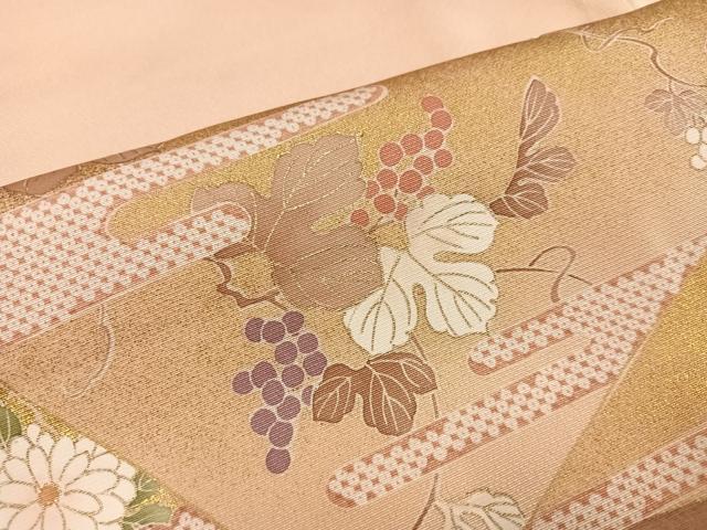 平和屋着物●訪問着 駒刺繍 葡萄草花文 金彩 正絹 逸品 AABK2256ph