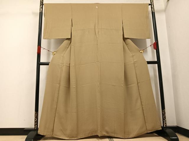 平和屋着物●上質な色無地 霞地紋 榛色 三越扱い 正絹 逸品 AABK2257ph