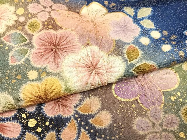 平和屋着物●豪華振袖 作家物 絞り 舞花文 金彩 金通し地 京都きもの友禅扱い 正絹 逸品 AABK2263ph