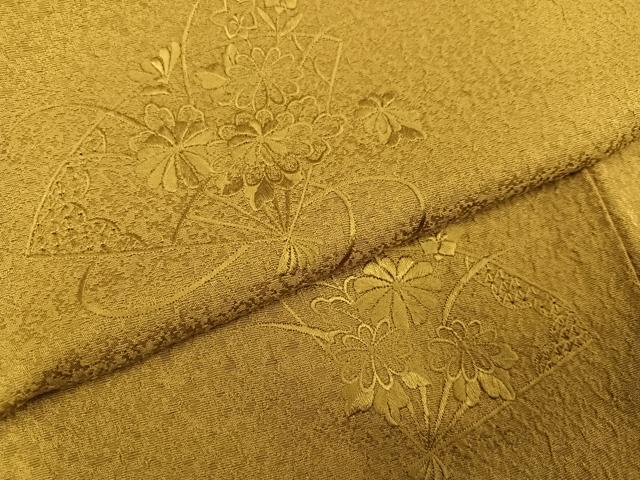 平和屋着物●無地絵羽訪問着 総刺繍 中国三大刺繍 スワトウ刺繍 汕頭刺繍 扇面花文 黄朽葉色 正絹 逸品 未使用 AABK2277ph