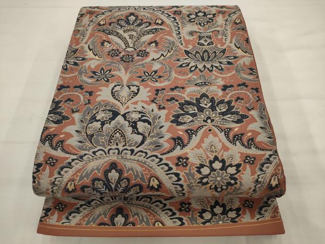 平和屋着物◎六通柄袋帯 唐織 更紗花文 金糸 正絹 逸品 AABK2282pf