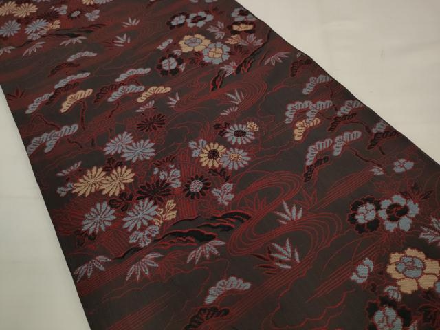 平和屋着物◎全通柄袋帯 唐織 流水花文 正絹 逸品 AABK2285pf