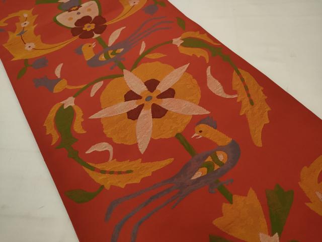 平和屋着物◎六通柄 本袋帯 花鳥文 正絹 逸品 AABK2296pf