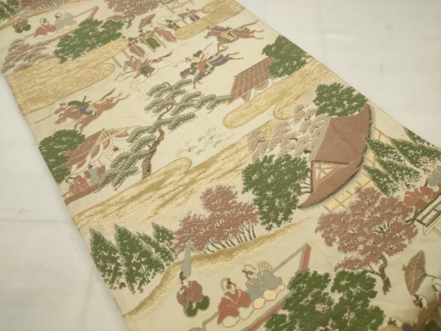平和屋着物◎六通柄袋帯 唐織 人物風景文 金糸 正絹 逸品 AABK2311pf