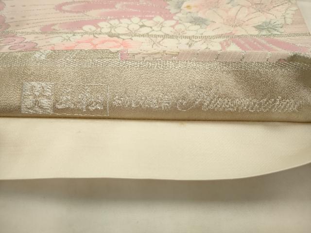 平和屋着物◎六通柄袋帯 唐織 花蝶文 銀糸 正絹 逸品 AABK2314pf