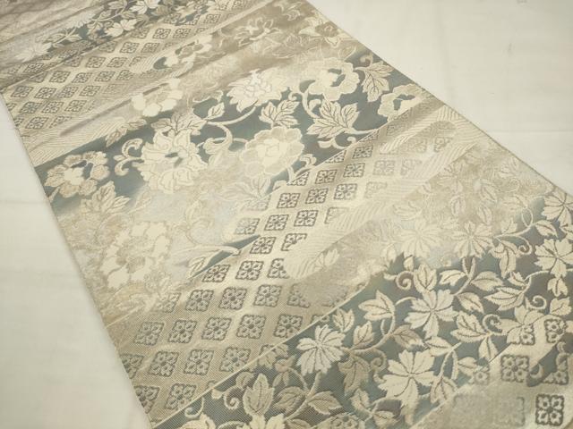 平和屋着物◎六通柄袋帯 更紗花文 銀糸 正絹 逸品 AABK2326pf
