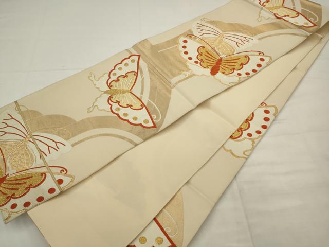平和屋着物◎六通柄袋帯 唐織 舞蝶文 金糸 正絹 逸品 AABK2327pf