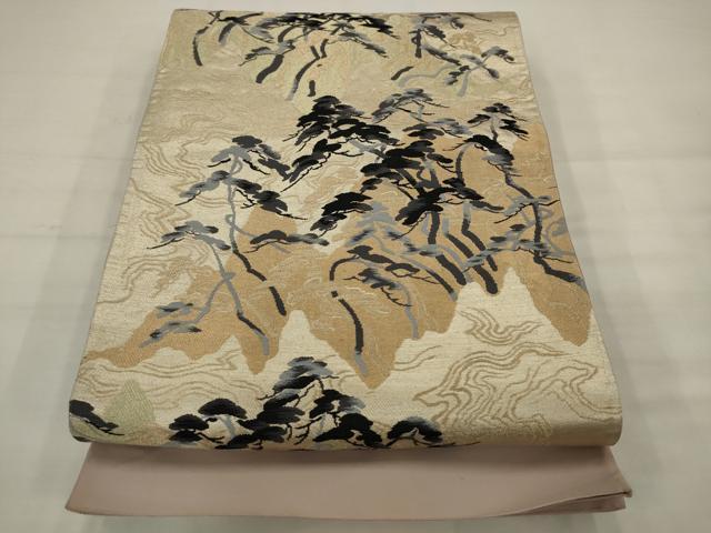 平和屋着物◎六通柄袋帯 唐織 流水風景文 金糸 正絹 逸品 AABK2331pf