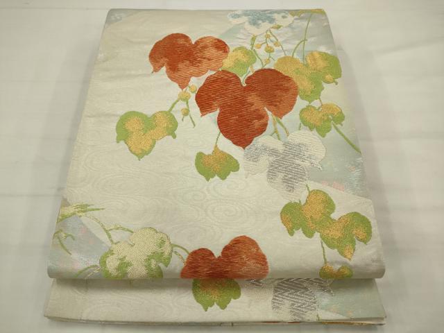 平和屋着物◎六通柄袋帯 唐織 流水草花文 金銀糸 正絹 逸品 AABK2340pf