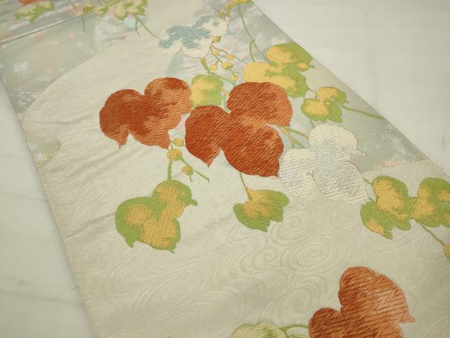 平和屋着物◎六通柄袋帯 唐織 流水草花文 金銀糸 正絹 逸品 AABK2340pf