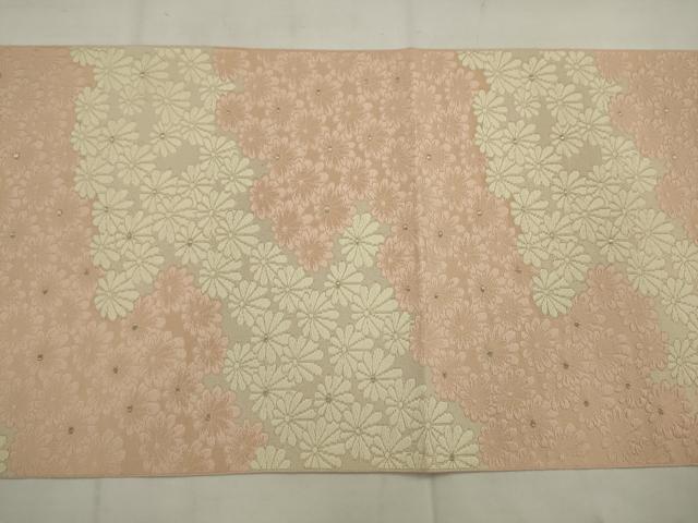 平和屋着物◎八寸名古屋帯 唐織 花づくし 銀糸 正絹 逸品 AABK2365pf