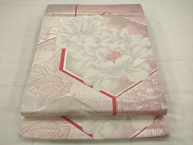 平和屋着物◎六通柄袋帯 唐織 亀甲草花文 銀糸 正絹 逸品 AABK2367pf