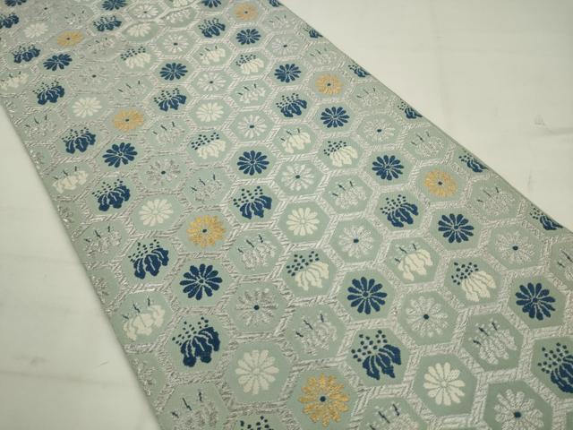 平和屋着物◎六通柄袋帯 唐織 亀甲花文 正絹 逸品 AABK2374pf